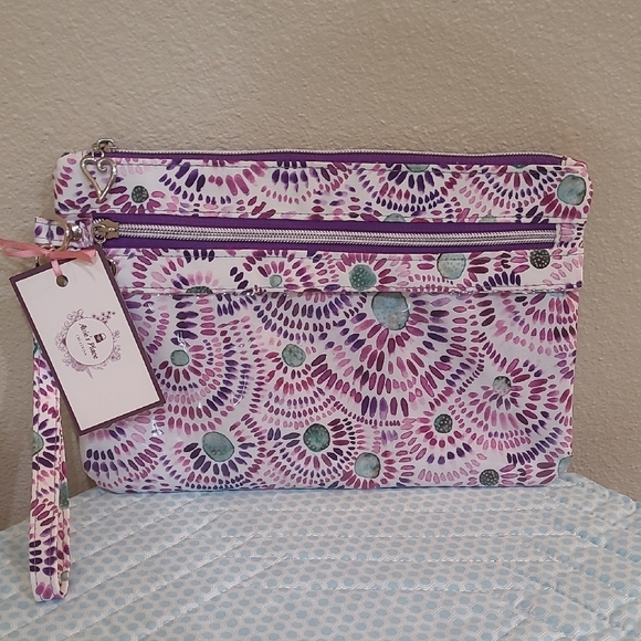 Handmade Purple and Green Patterned Wristlet - Picture 1 of 1